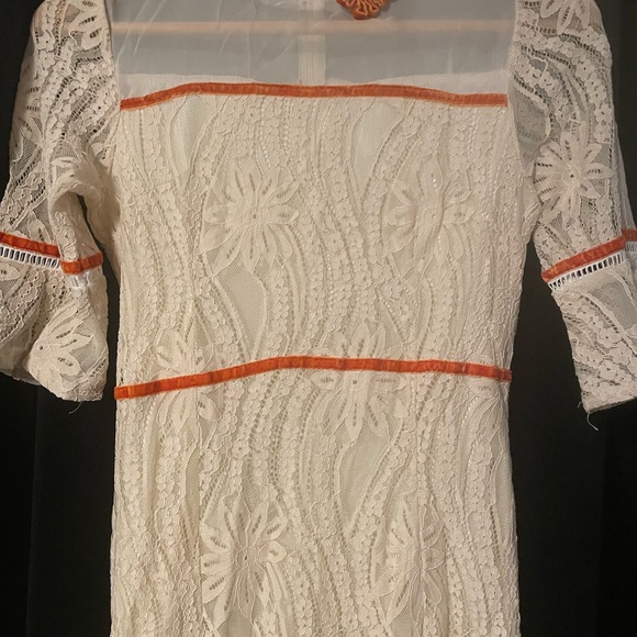 Vintage Cream Lace Dress with Orange Accents - Picture 3 of 4